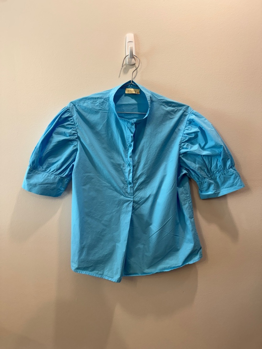 Stark X Aqua Blue Puff Sleeve Button Front Top Size S